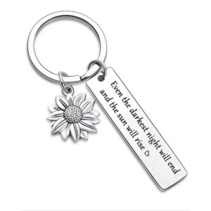 Stainless Steel Sunflower Motivational Quote Keychain