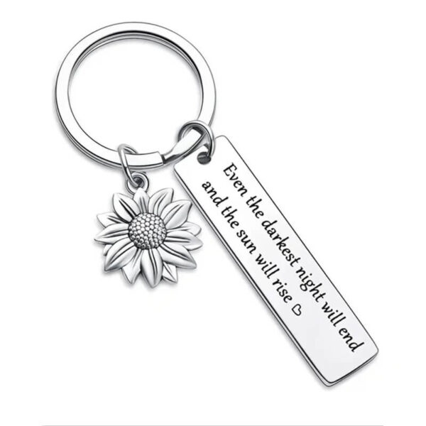 Stainless Steel Sunflower Motivational Quote Keychain