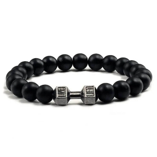 Black Natural Stone Bead Strand Dumbbell Bracelet