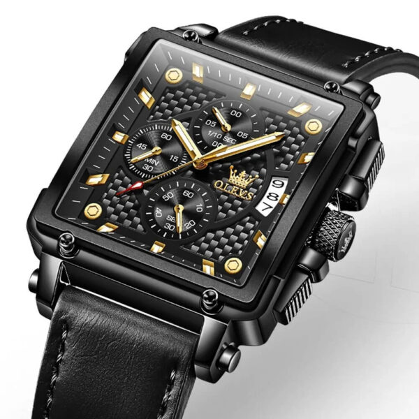 Black Square Dial Multifunctional Luminous Men's Quartz Watch