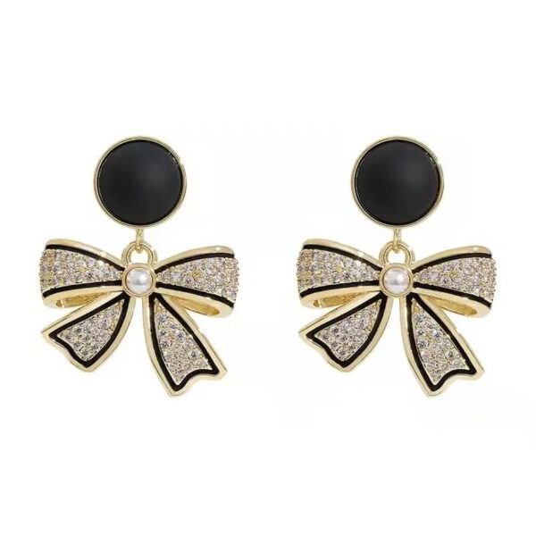 Black and Gold Bow Drop Earrings