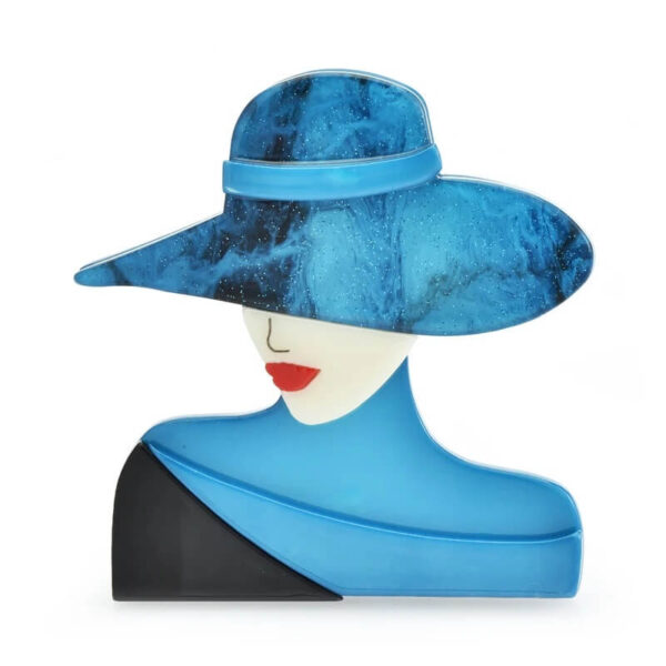 Blue Artistic Marbled Hat Lady Brooch