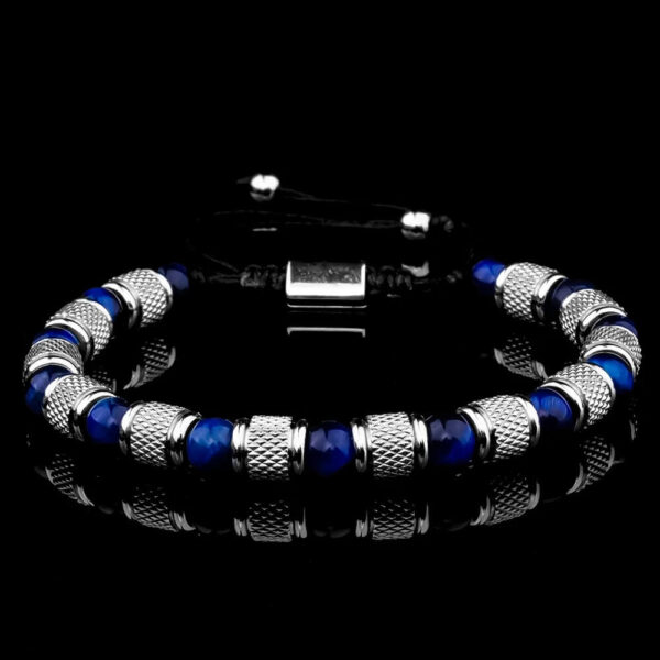 Blue Beaded Bracelet with Metal Accents