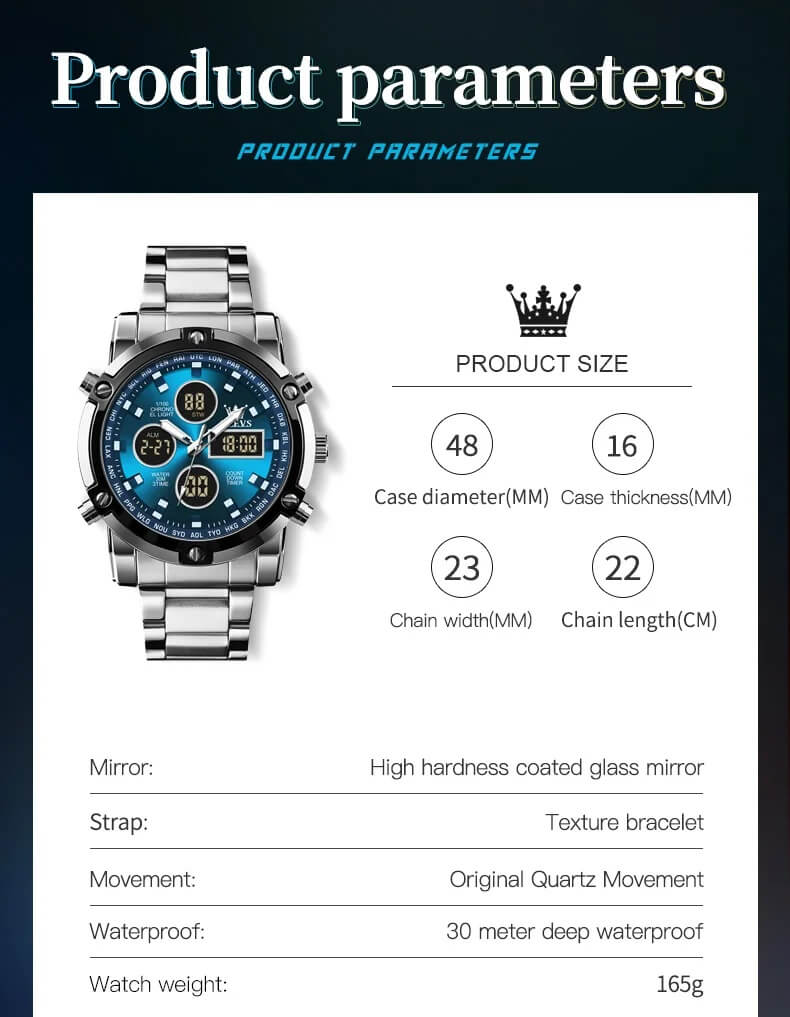 Digital Multifunctional Luminous Quartz Watch Parameters