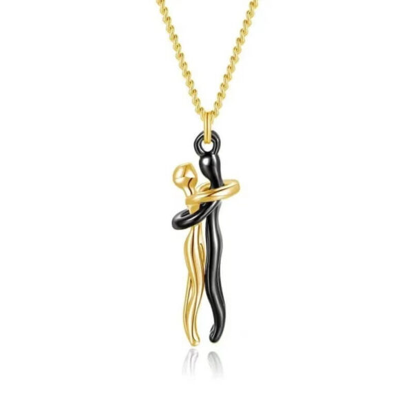 Gold Black Couple Hug Necklace