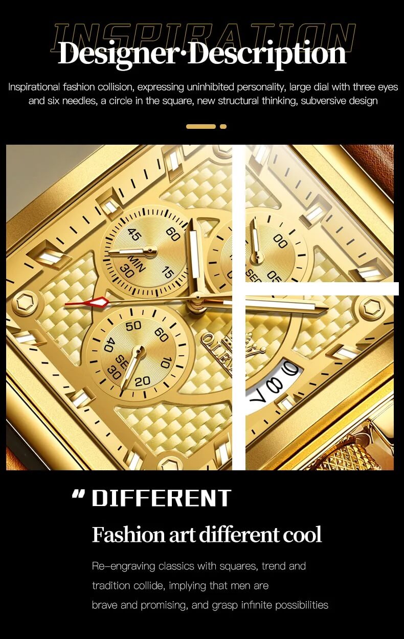 Gold Square Dial Multifunction Watch