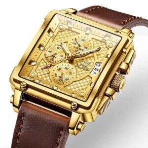 Gold Square Dial Multifunctional Luminous Men's Quartz Watch