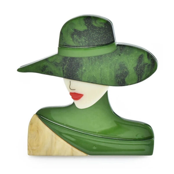 Green Artistic Marbled Hat Lady Brooch