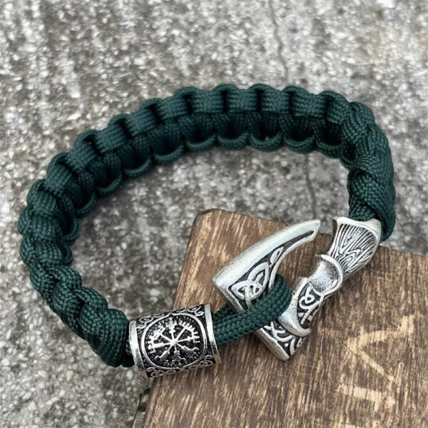 Green Viking Axe Vegvisir Braided Paracord Bracelet