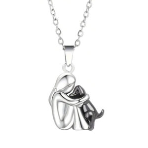 Heartfelt Woman and Dog Hug Pendant Necklace