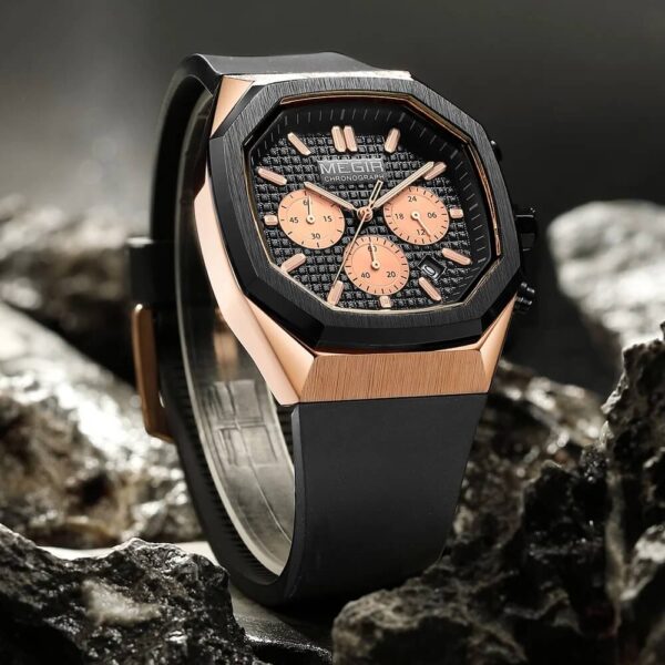 Luminous Octagon Dial Quartz Sport Watch- black_rose_gold