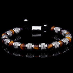 Luxury Tiger Eye Beaded Bracelet with Metal Accents