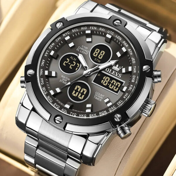 Multifunctional Quartz Digital Luminous Watch- silver_black