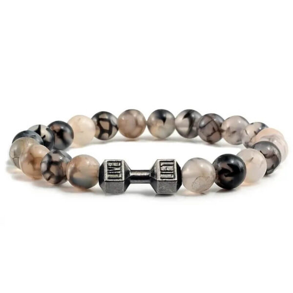 Natural Stone Bead Strand Dumbbell Bracelet- Beige