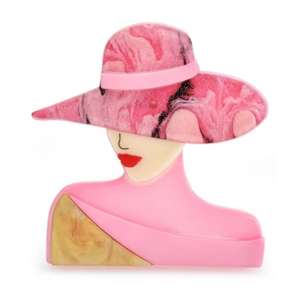 Pink Artistic Marbled Hat Lady Brooch