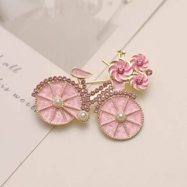 Pink Rhinestone Bicycle Brooch (1)