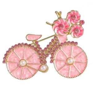 Pink Rhinestone Bicycle Brooch with Pearls