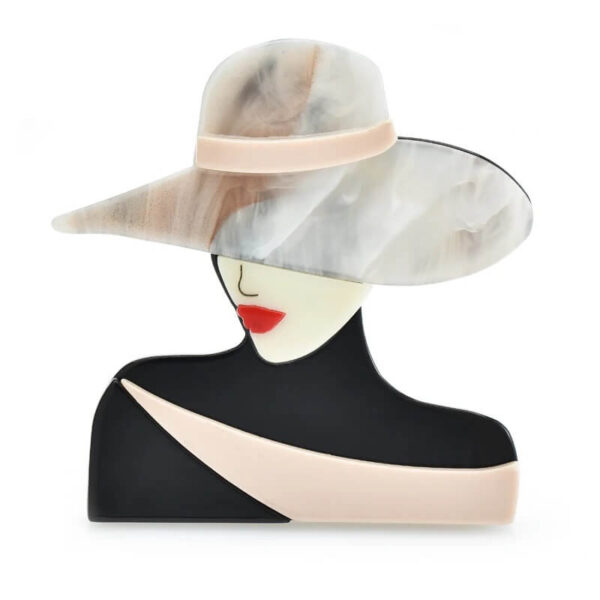 White Artistic Marbled Hat Lady Brooch