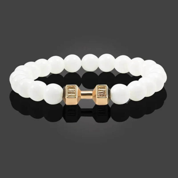 White Stone Bead Strand Dumbbell Bracelet