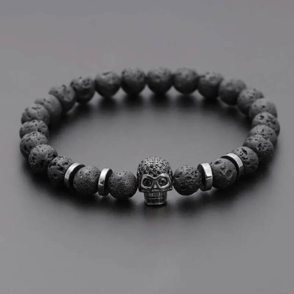 Black Lava Stone Skeleton Bead Bracelet