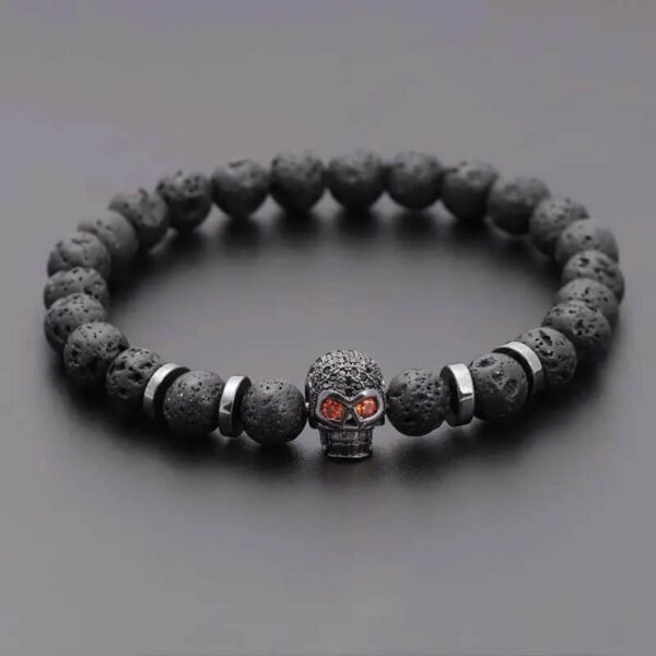 Black Lava Stone Skull Bead Bracelet