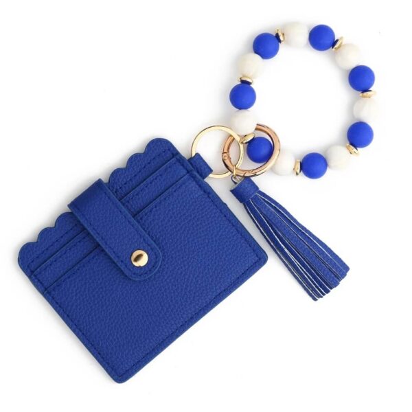 Blue Scalloped Cardholder Wallet with Beaded Bracelet & Keychain