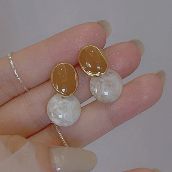 Coffee Enamel Marble Drop Oil Round Drop Earrings