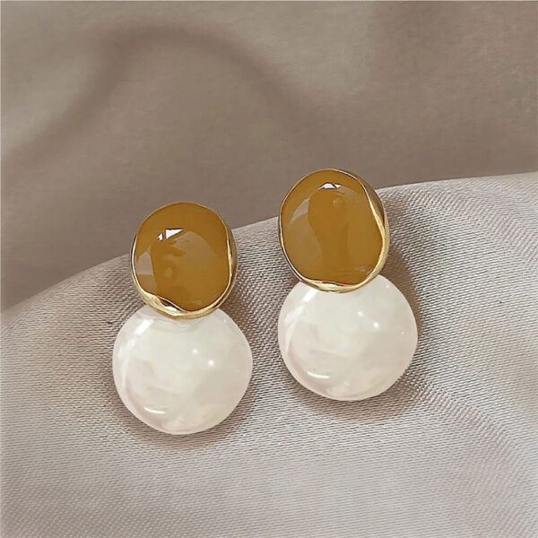 Coffee Enamel Marble Oil Round Drop Earrings (2)