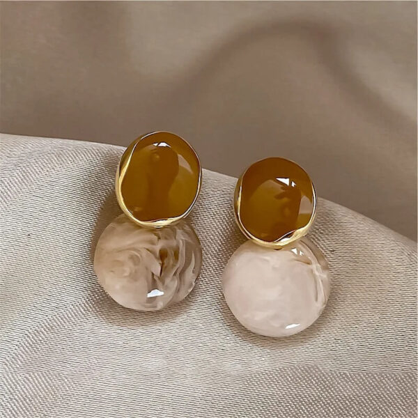 Coffee Enamel Marble Oil Round Drop Earrings