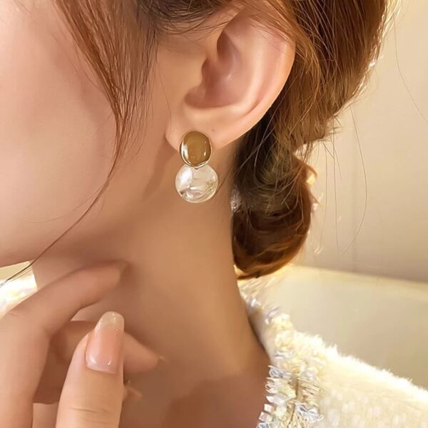 Cute Coffee Enamel Marble Oil Round Drop Earrings