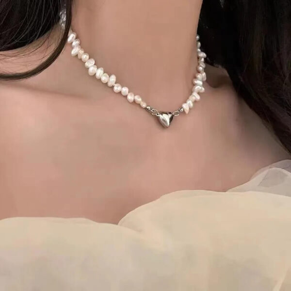 Freshwater Pearl Choker Necklace with Heart Pendant