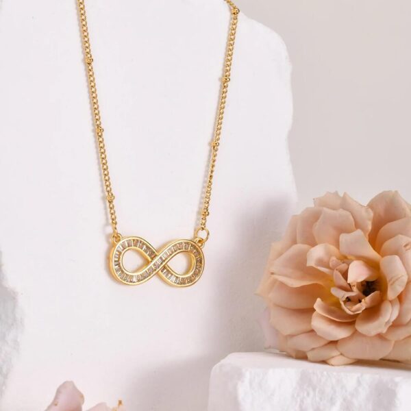 Gold Infinity Necklace with Cubic Zirconia