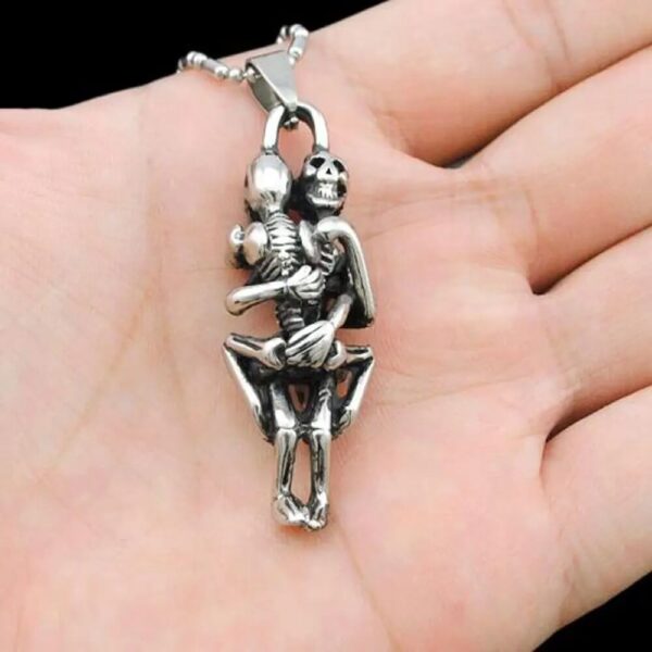 Gothic Skeleton Couple Embrace Pendant Necklace