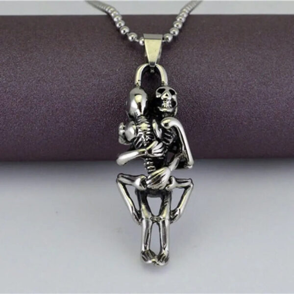 Gothic Skeleton Couple Lovers Pendant Necklace