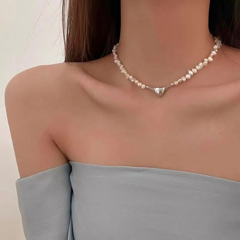 Heart Pendant Freshwater Pearl Choker Necklace