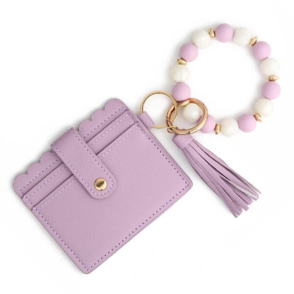 Purple Cardholder Wallet with Beaded Bracelet Keychain