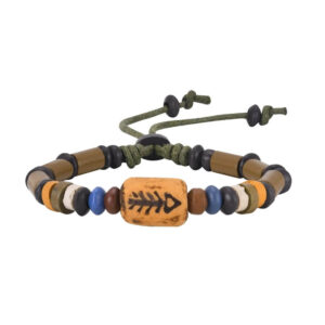 Tribal Fish Skeleton Adjustable Wooden Beaded Bracelet for Men