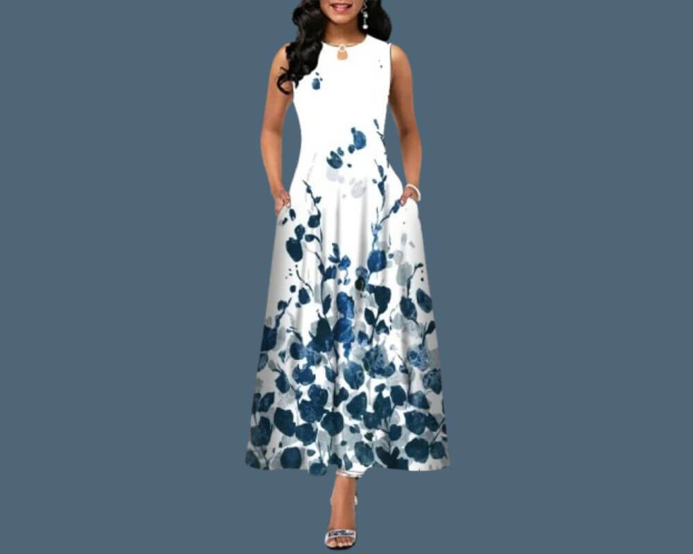 White blue floral dress