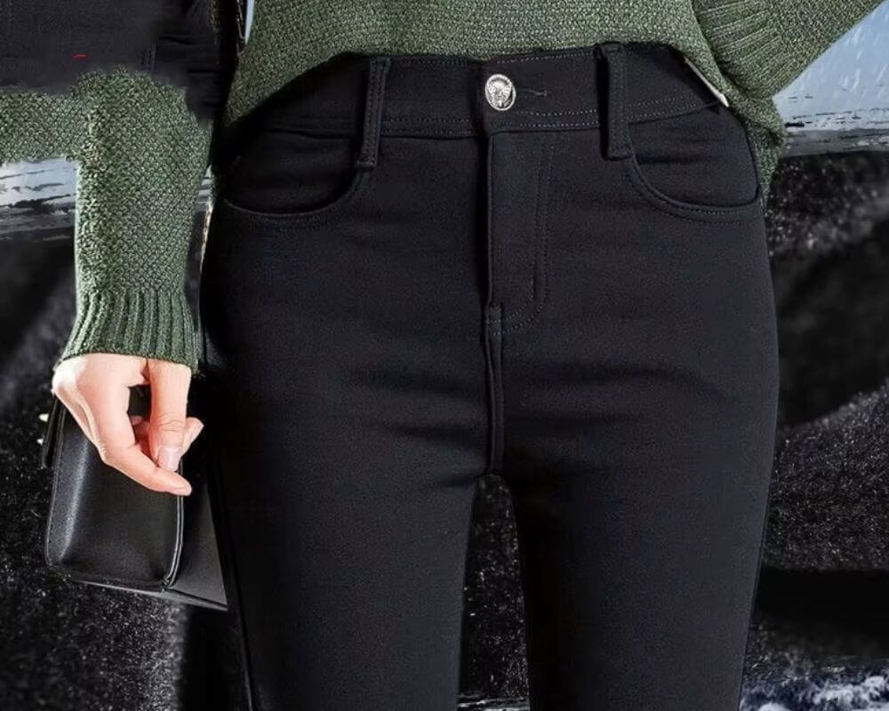 forest green top with black pants