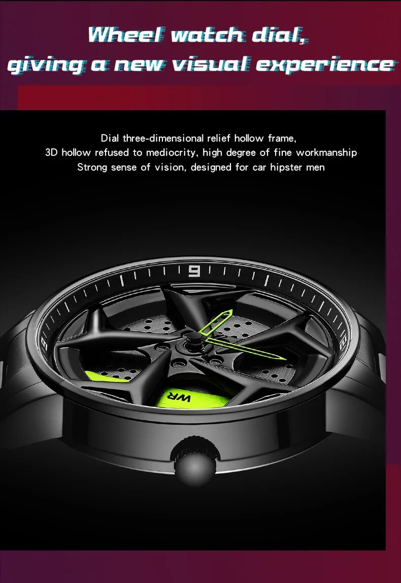 Car Wheel Watch Stainless Steel Japanese Quartz Movement Waterproof