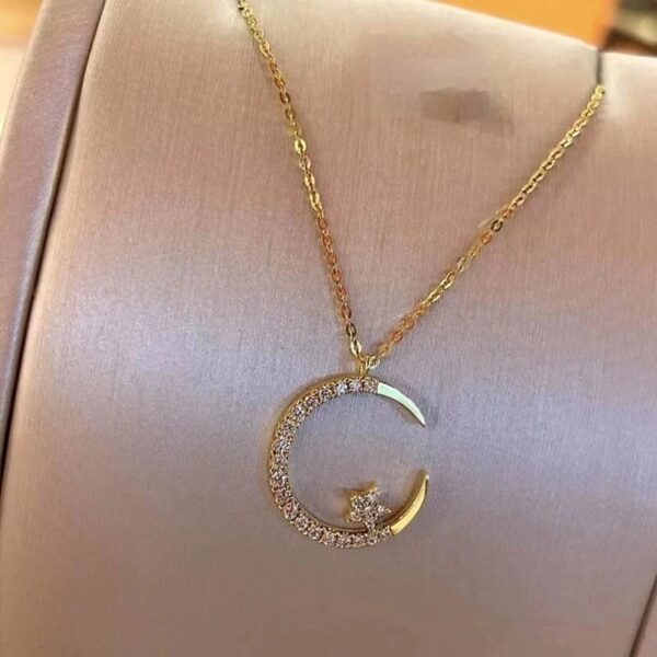 Gold Star Moon Sparkling Zircon Celestial Necklace