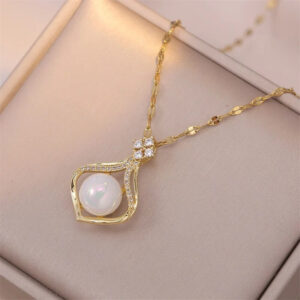 Retro Mermaid Pearl Pendant Stainless Steel Necklace