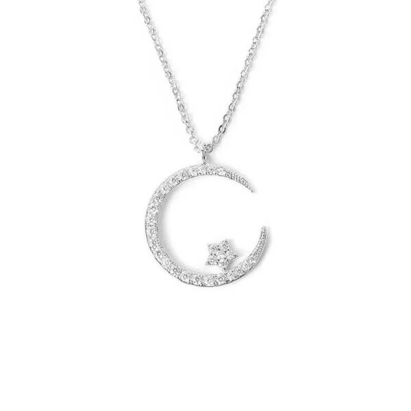 Silver Star Moon Sparkling Zircon Celestial Necklace