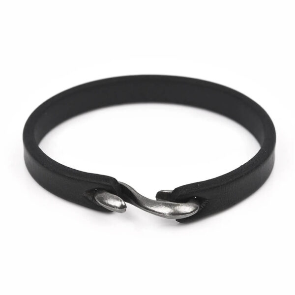 Vintage Retro Black Genuine Leather Hook Clasp Bracelet