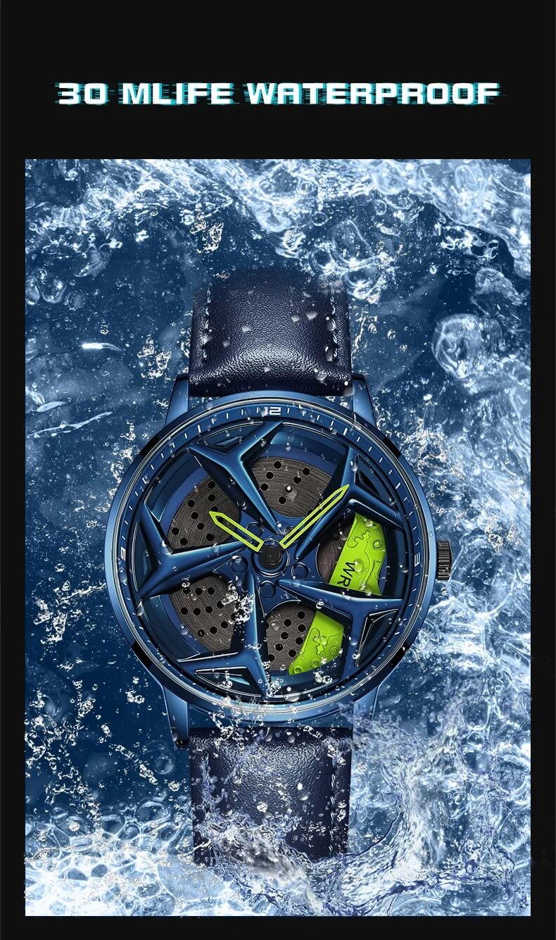 Water-Resistant Men's Sports Watch with Unique Car Wheel Design