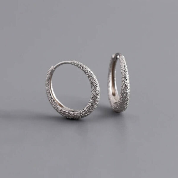 925 Sterling Silver Sandblasted Huggie Hoop Earrings