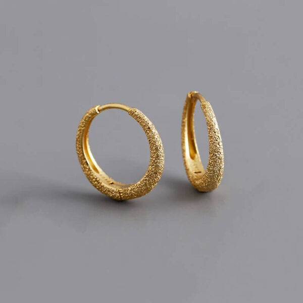 925 Sterling Silver Sandblasted Huggie Hoop Earrings - Gold