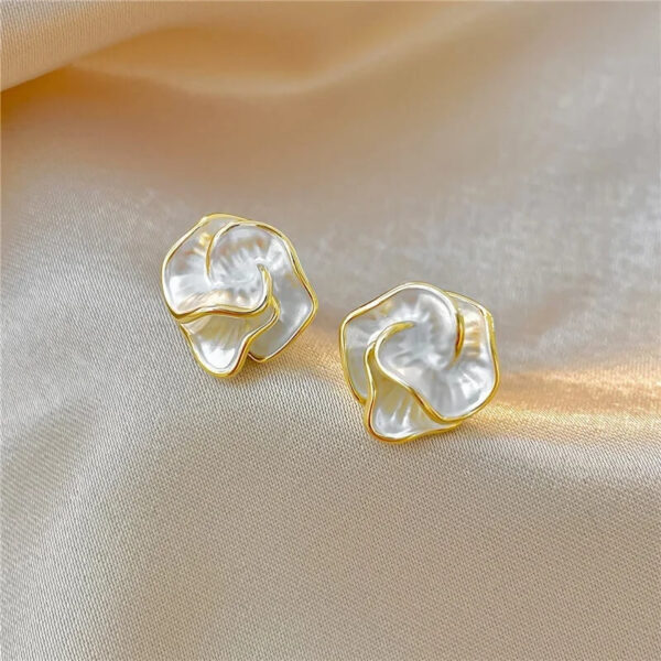 Camellia Pearl Twist Petal Stud Earrings