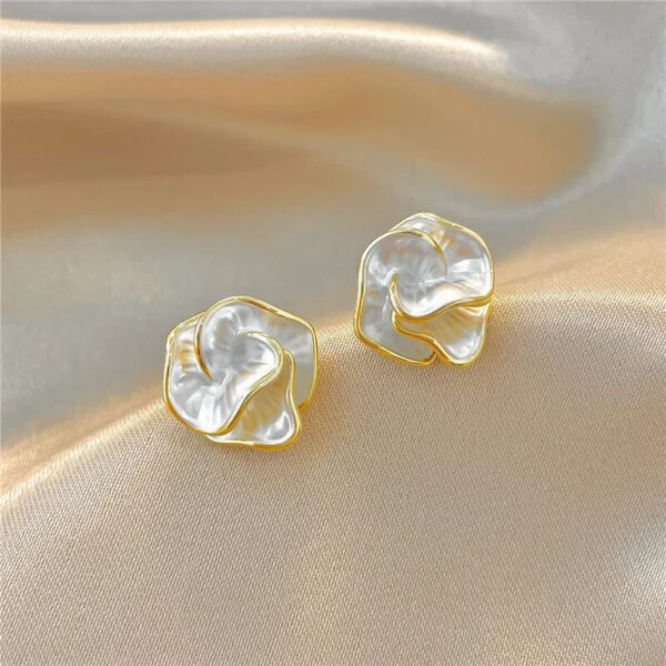 Camellia Pearl Twist Petal Stud Earrings for Women