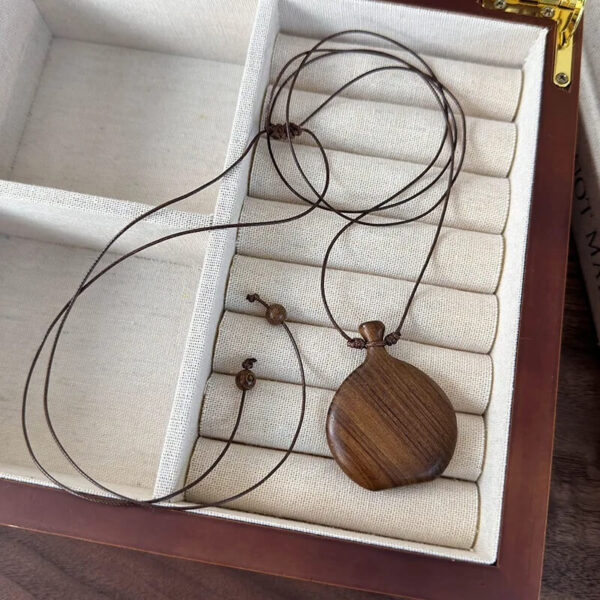 Coffee Wooden Flagon Pendant Adjustable Rope Chain Necklace